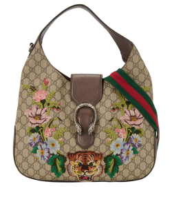 Tiger Embroidered Dionysus Hobo, Canvas, Beige, S/DB, MII, 1*